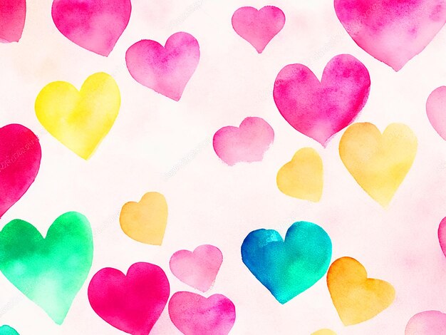 acquerello cuori colorati dipinti su carta sfondo di San Valentino