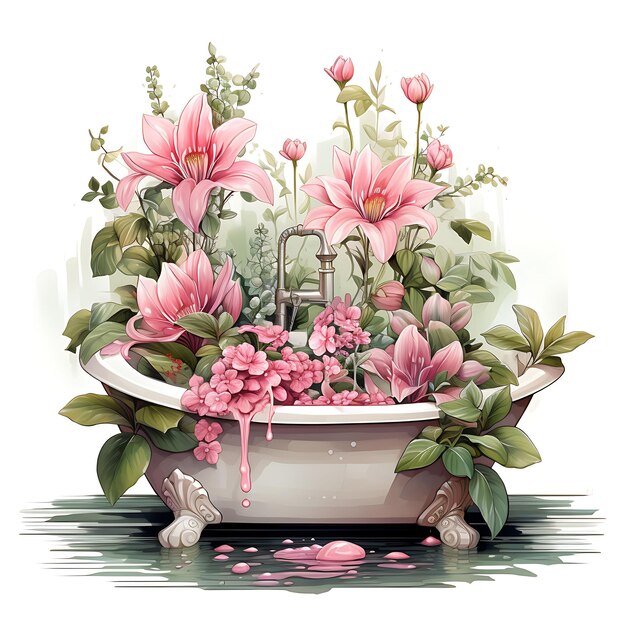 Acquerello del bagno con fiorente giardino floreale rosa vivace e fresco arte Tshrit Sticker inchiostro