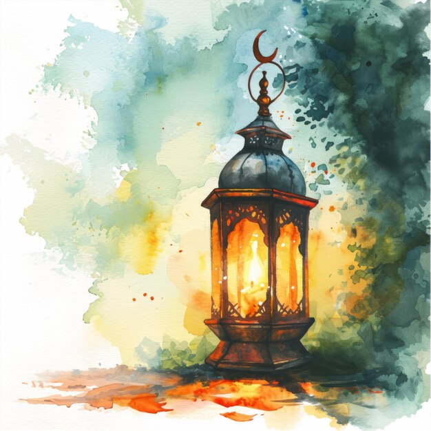 Acquerello del mese santo del Ramadan Lanterna islamica