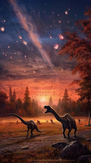 Acquerello del momento dell'impatto dell'asteroide che ha estinto i dinosauri