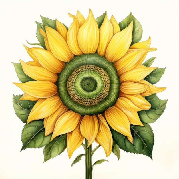 Acquerello dettagliato di girasole su sfondo bianco