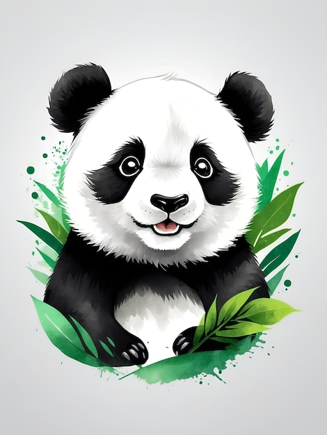 Acquerello di alta qualità Baby Panda Logo Espressione giocosa Nero Bianco Bambù Verde