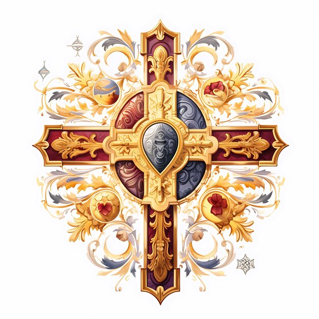 Acquerello di Arte Sacra Sacra Croce in Legno Dorato con Dipinto a Mano Venerdì Santo Domenica delle Palme