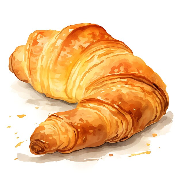 Acquerello di croissant, uno dei cibi di strada più amati in Europa, mostra bellezza, pittura, arte, cucina alimentare