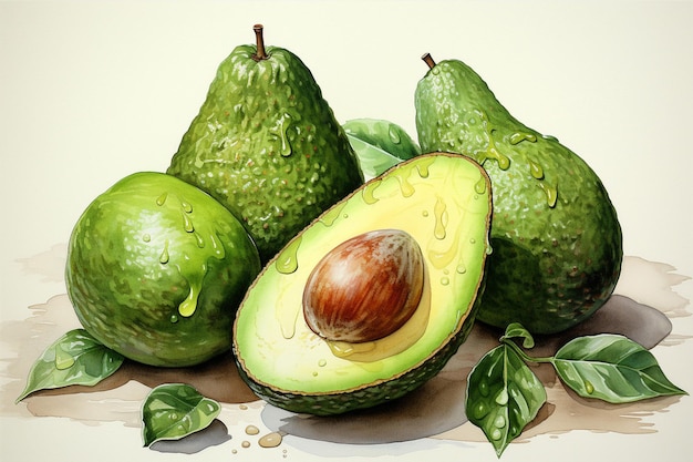 Acquerello di frutta di avocado