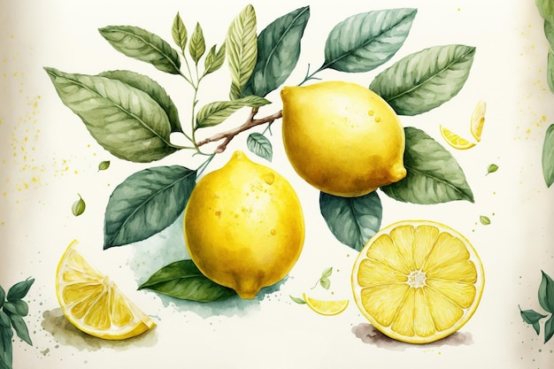 Acquerello di limoni in stile acquerello dipinto a mano