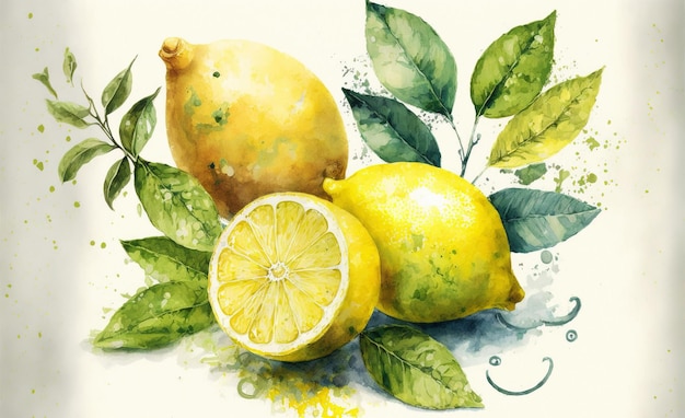 Acquerello di limoni in stile acquerello dipinto a mano