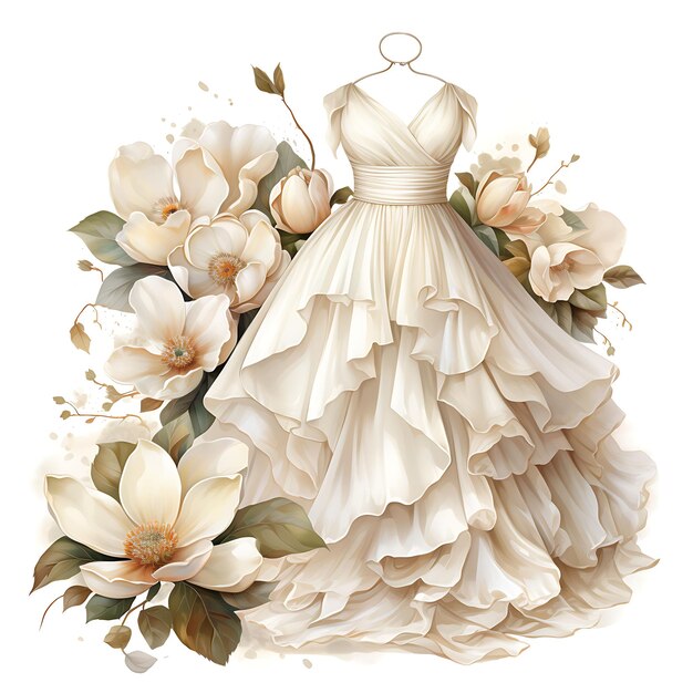 Acquerello di Magnolia Creamy White Southern Belle Ball Vintage Lace e su Bianco BG Clipsart