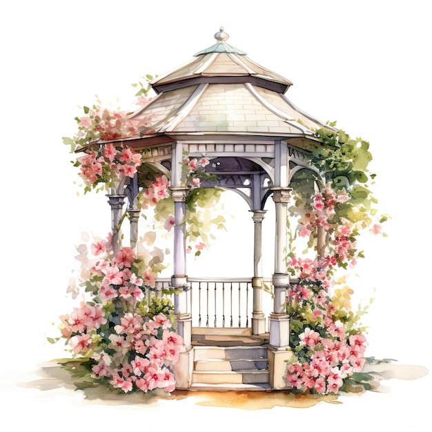 Acquerello di matrimonio gazebo clipart sfondo bianco