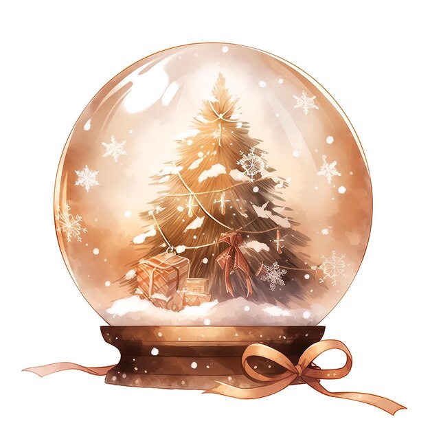 Acquerello di Natale Vetro Cloche Natale SnowGlobe Clipart Accogliente Clipart Inverno