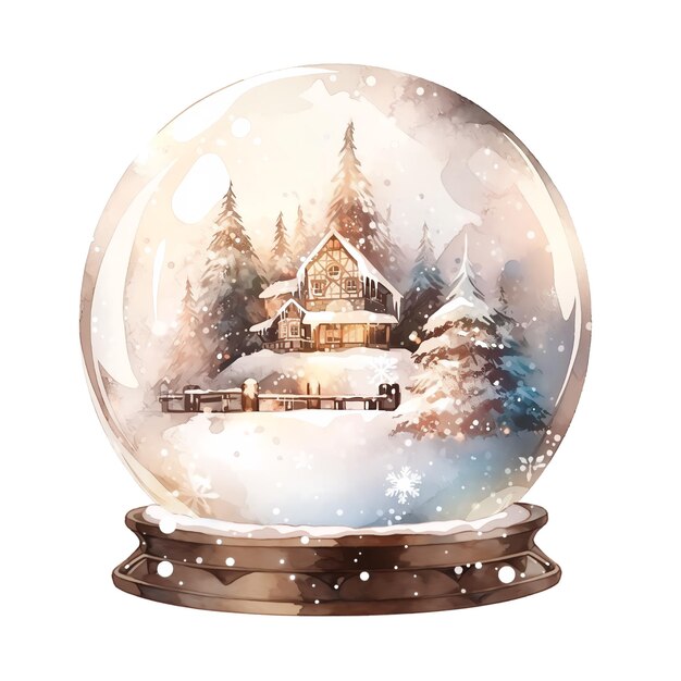 Acquerello di Natale Vetro Cloche Natale SnowGlobe Clipart Accogliente Clipart Inverno
