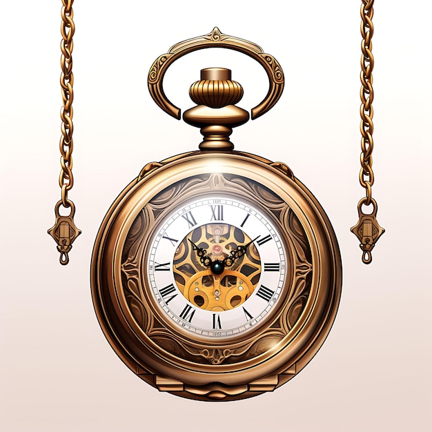 Acquerello di orologio da tasca vintage pendente collana steampunk bron antica maglietta isolata clipart