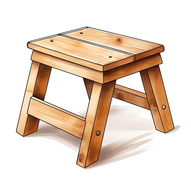 Acquerello di sgabello di legno di pino con forma quadrata colore legno naturale design di maglietta Clipart