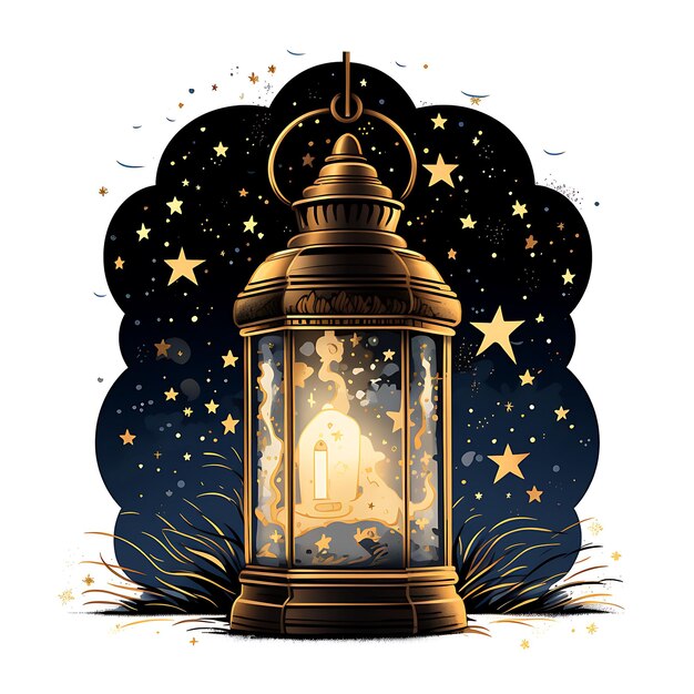 Acquerello di Starry Night Lantern Earth Hour Frame progettato come un Lanter Clipart Tshirt Design