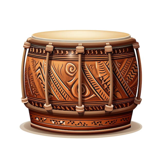 Acquerello di tamburi Tongan Lali Strumento a percussione cilindrico di legno marrone su inchiostro bianco BG Clipart