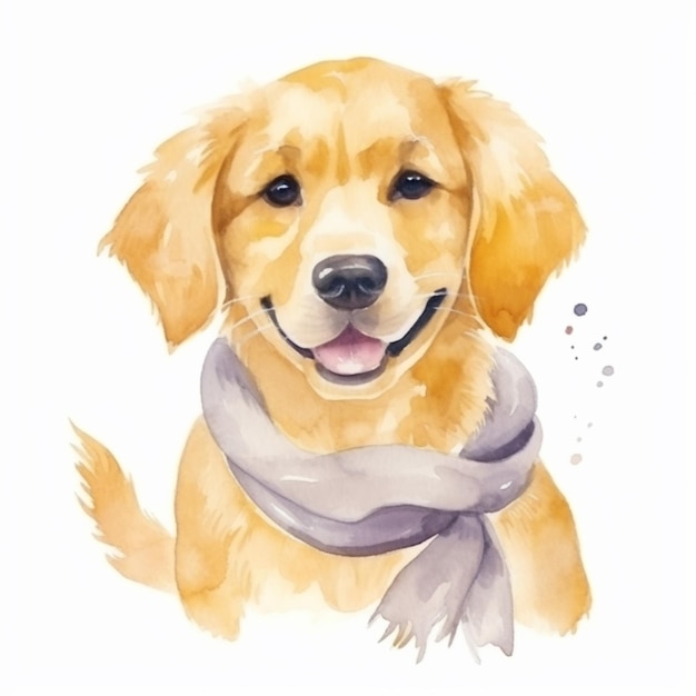 Acquerello di un cane che indossa una sciarpa