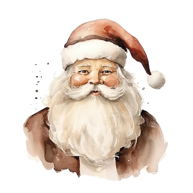 Acquerello disegnato a mano da Babbo Natale con toni pastello neutri sullo sfondo bianco isolato