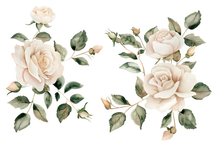 Foto acquerello disegni floreali vintage isolati su sfondo bianco