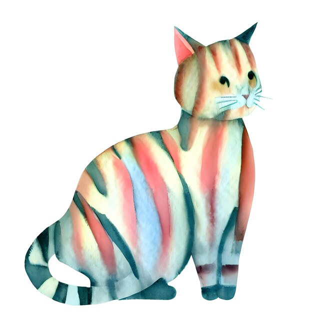 Acquerello e pittura gatto carino isolato su sfondo bianco Illustrazione generativa di IA