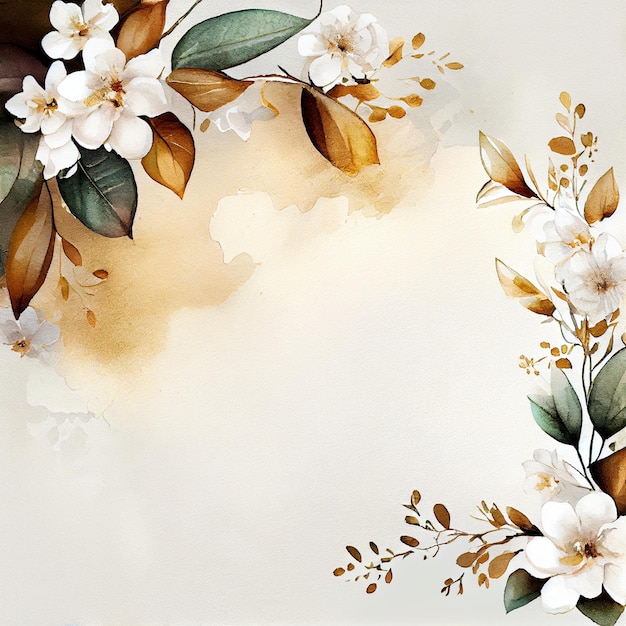 Acquerello fiori bianchi e dorati sfondo fiori primaverili illustrazione IA generativa