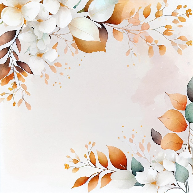 Acquerello fiori bianchi e dorati sfondo fiori primaverili illustrazione IA generativa