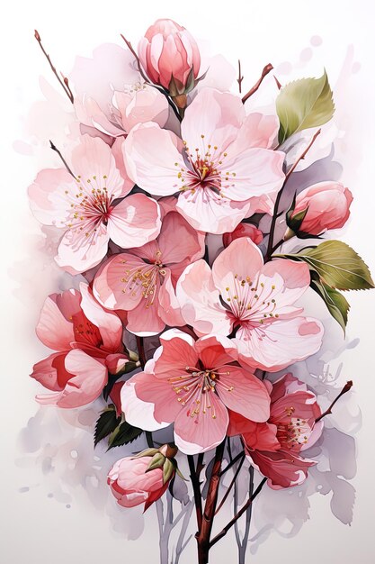 acquerello fiori di sakura rosa su uno sfondo bianco estetica arte generativa Ai