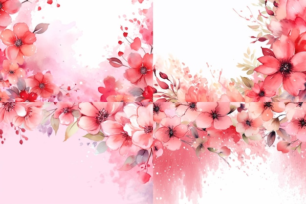 Acquerello floreale astratto su carta pittura sfondo testurato con bordo floreale di matrimonio