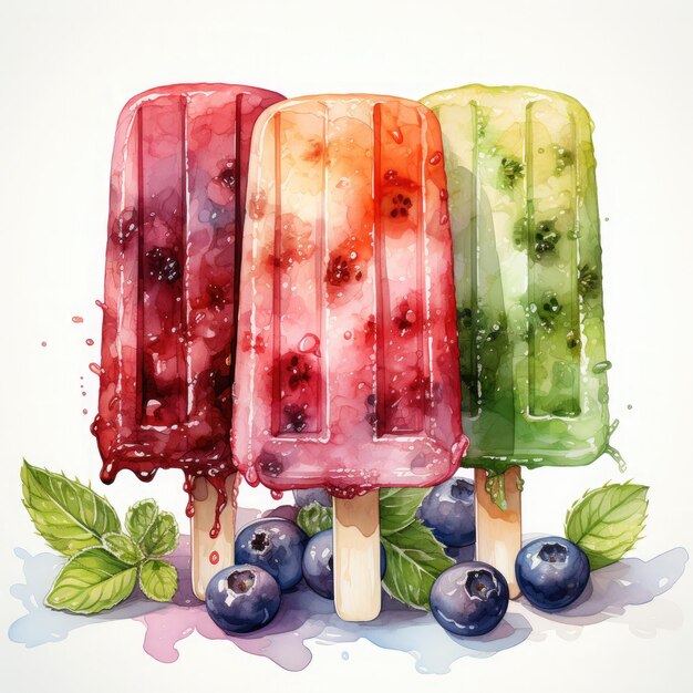 Acquerello Gelato Popsicle Berrie Illustrazione Generativa Ai