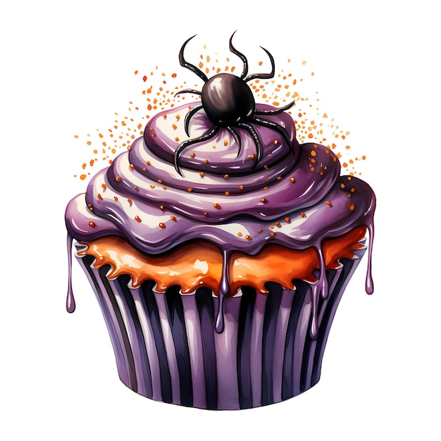 Acquerello Halloween Cupcake illustrazione di alta qualità