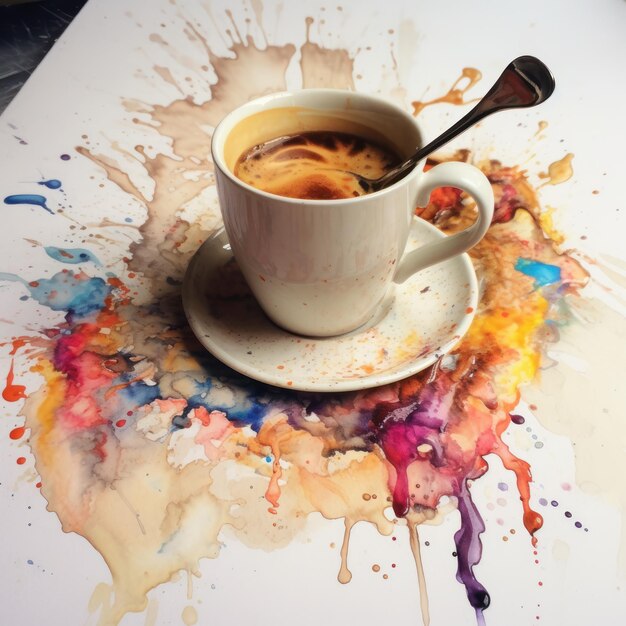 Acquerello Illustrazione colorata Opera d'arte Coppa di caffè