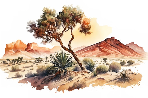 acquerello Illustrazione di un deserto colorato con cactus