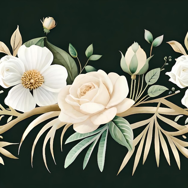 Acquerello illustrazione floreale bouquet fiori bianchi rosa peonia verde IA generativa