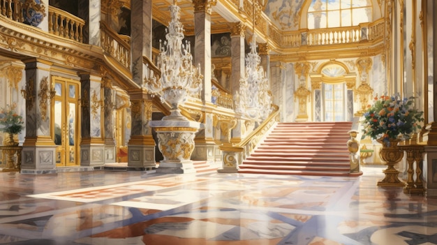 Acquerello interno del Palazzo di Versailles