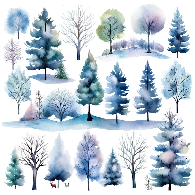 acquerello inverno foresta innevata clip art