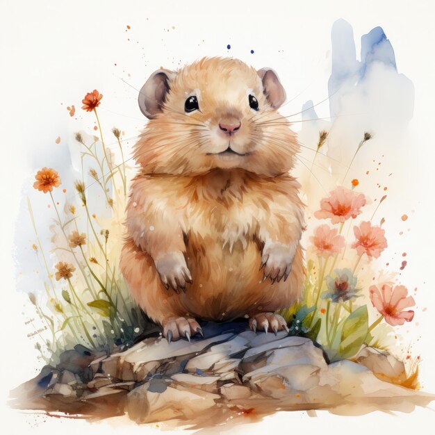 Acquerello Lemming colorato Illustrazione generativa Ai