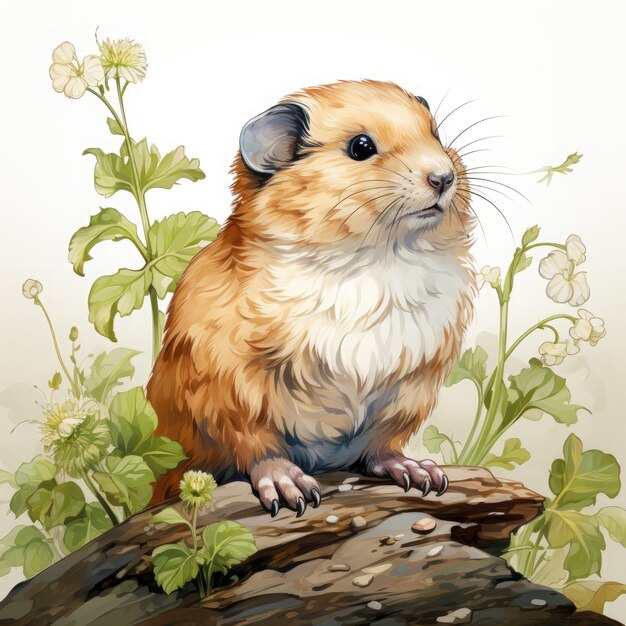 Acquerello Lemming colorato Illustrazione generativa Ai