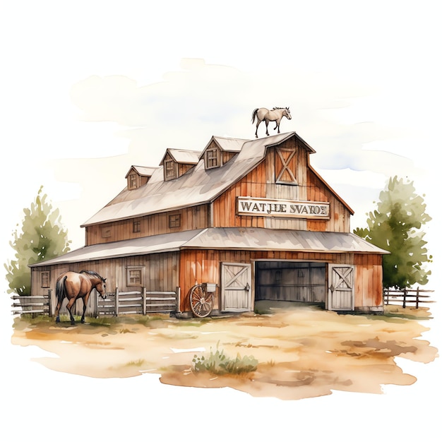 acquerello livrea stabile western wild west cowboy illustrazione del deserto clipart