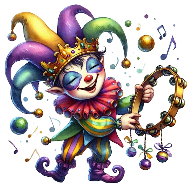 Acquerello Mardi Gras Jester Clipart