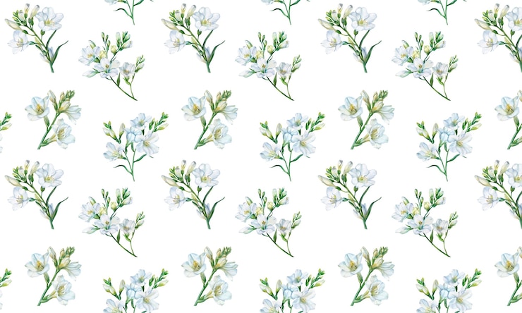 Foto acquerello modello senza cuciture di fiori bianchi acquerello frezie bianche in un modello