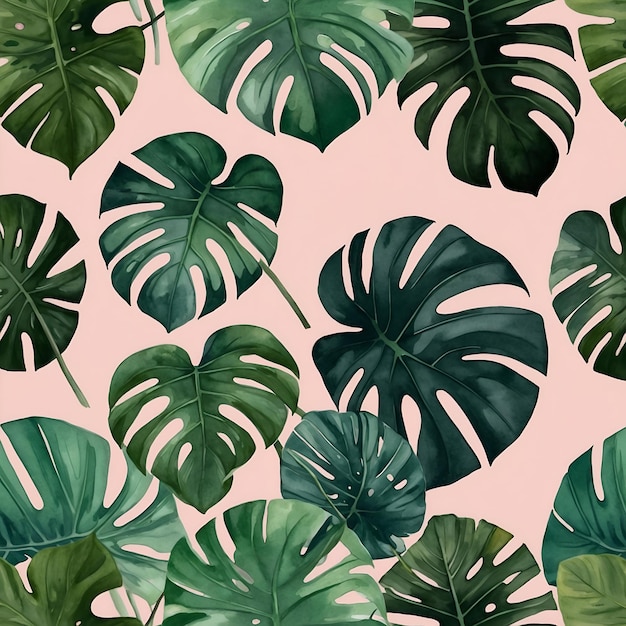 Acquerello monstera tropicale lascia lo sfondo