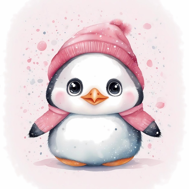 Acquerello natalizio caldo del pinguino cartone animato