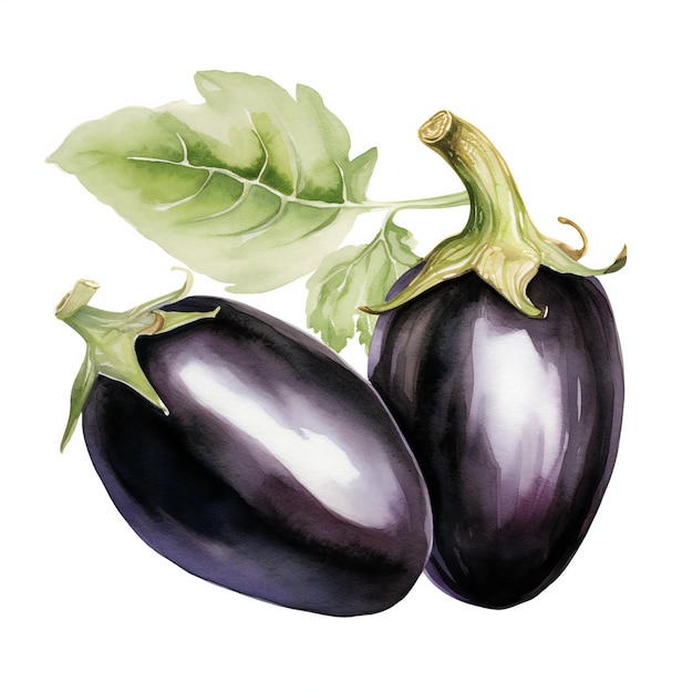 acquerello nero rotondo Brinjal su sfondo bianco