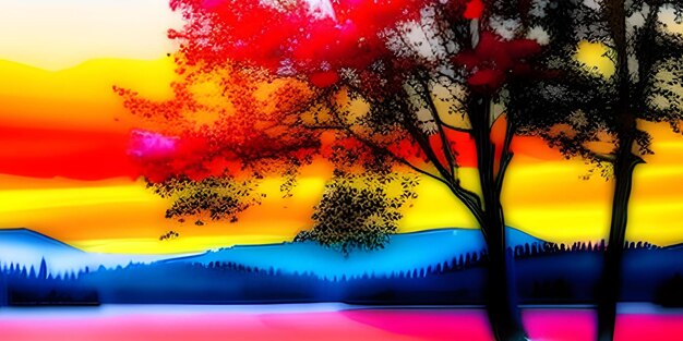 acquerello paesaggio colorful