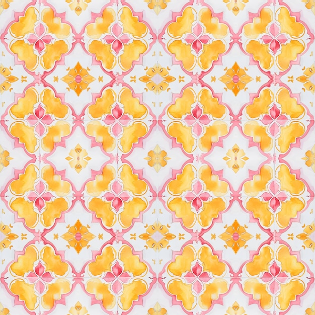 Acquerello piastrelle senza cucitura rosa e gialle collezione di piastrelle a disegno spagnolo sfondo ornamentale
