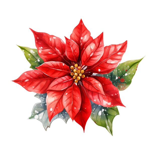 Acquerello Poinsettia Natale e Capodanno elemento decorativo festivo decorazione naturale fiore rosso