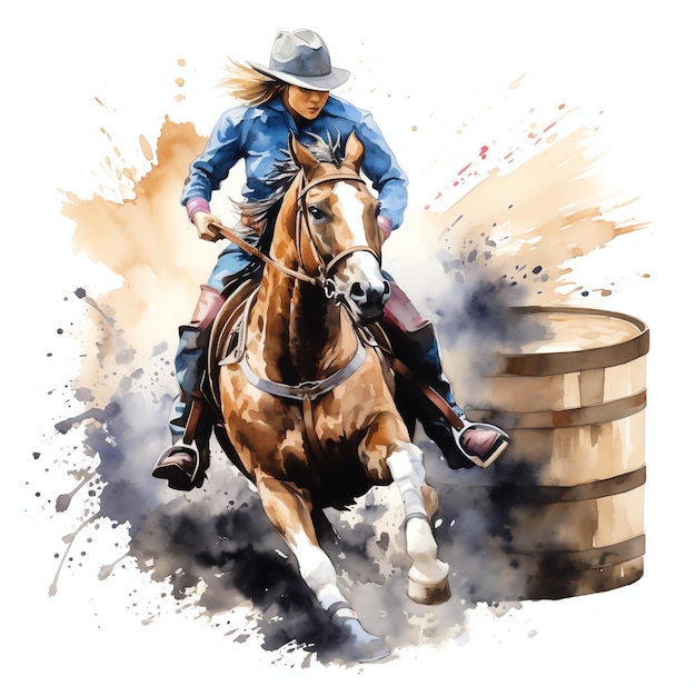 acquerello Rodeo barile da corsa western wild west cowboy deserto illustrazione clipart