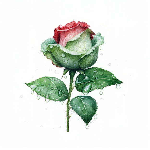 Acquerello rosa rossa isolata su sfondo bianco Illustrazione ad acquerello disegnata a mano