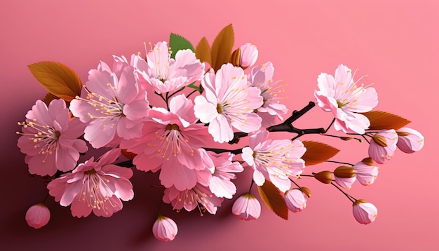 Acquerello rosa sakura fiori in fiore stampa artistica su sfondo rosa