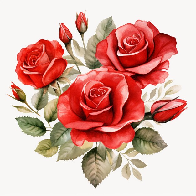 acquerello rose rosse bouquet clipart