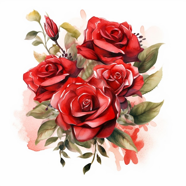acquerello rose rosse bouquet clipart